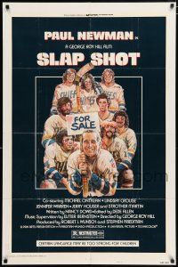 5f777 SLAP SHOT style A 1sh '77 Paul Newman hockey sports classic, great art by Craig!