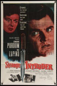 5f810 STRANGE INTRUDER 1sh '56 Edmund Purdom, Ida Lupino, Ann Harding, twisted passions!