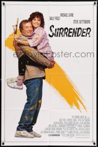 5f823 SURRENDER 1sh '87 paint-covered Michael Caine holds up Sally Field!