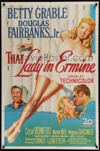5f857 THAT LADY IN ERMINE 1sh '48 stone litho of sexy Betty Grable & Douglas Fairbanks Jr.!