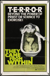 5f863 THEY CAME FROM WITHIN 1sh '76 David Cronenberg, art of terrified girl in bath tub!