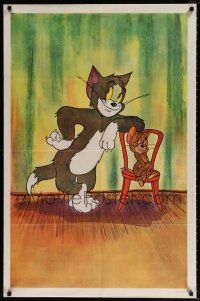 5f887 TOM & JERRY 1sh '50s great full-color image with the cat & mouse posing by chair!