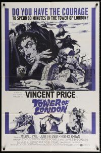 5f895 TOWER OF LONDON 1sh '62 Vincent Price, Roger Corman, montage of horror artwork!