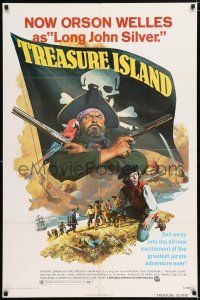 5f902 TREASURE ISLAND 1sh '72 great artwork of Orson Welles as pirate Long John Silver!