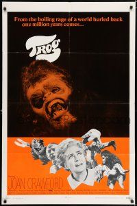 5f905 TROG int'l 1sh '70 Joan Crawford & prehistoric monsters, wacky horror explodes into today!