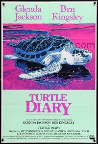 5f912 TURTLE DIARY English 1sh '85 fantastic art of sea turtle on the beach by Andy Warhol!