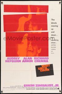 5f936 WAIT UNTIL DARK 1sh '67 close up of blind Audrey Hepburn, who is terrorized by Alan Arkin!