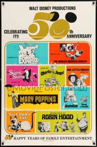 5f939 WALT DISNEY 50th ANNIVERSARY 1sh '73 Disney classics, Mary Poppins, Aristocats, Robin Hood!