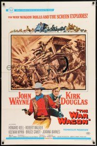5f940 WAR WAGON 1sh '67 cowboys John Wayne & Kirk Douglas, western armored stagecoach artwork!