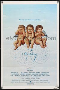 5f945 WEDDING 1sh '78 Robert Altman, artwork of cute cherubs by R. Hess!