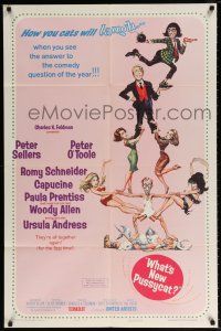 5f951 WHAT'S NEW PUSSYCAT style B 1sh '65 Frank Frazetta art of Woody Allen, O'Toole & sexy babes!