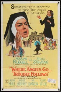 5f955 WHERE ANGELS GO TROUBLE FOLLOWS 1sh '68 nuns Rosalind Russell & Stella Stevens!