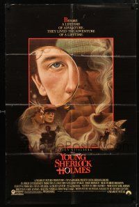5f994 YOUNG SHERLOCK HOLMES 1sh '85 Steven Spielberg, Nicholas Rowe, really cool detective art!