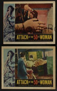 5g810 ATTACK OF THE 50 FT WOMAN 3 LCs '58 fx image of giant hand attacking in two, Brown art!