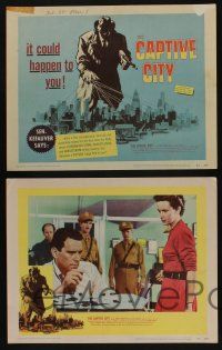 5g110 CAPTIVE CITY 8 LCs '52 cool tc art of John Forsythe looming over city, Robert Wise film noir