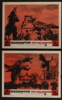 5g221 GIGANTIS THE FIRE MONSTER 8 LCs '59 cool rubbery monsters Godzilla & Angurus battling!