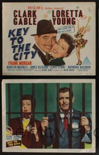 5g299 KEY TO THE CITY 8 LCs '50 great romantic images of Clark Gable & Loretta Young, Frank Morgan!