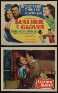 5g319 LEATHER GLOVES 8 LCs '48 boxer Cameron Mitchell, sexy Virginia Grey, Blake Edwards!