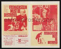 5h022 FRANKENSTEIN MUST BE DESTROYED herald '70 Peter Cushing is more monstrous than his monster!