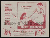 5h028 HOT BLOOD herald '56 barechested Cornel Wilde grabbing Jane Russell, Nicholas Ray