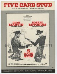 5h170 5 CARD STUD sheet music '68 Dean Martin & Robert Mitchum, cool poker art, the title song!