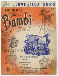 5h183 BAMBI sheet music '42 Walt Disney cartoon deer classic, great artwork, Love Is a Song!