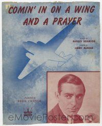 5h211 COMIN' IN ON A WING & A PRAYER sheet music '43 featured by Eddie Cantor, cool airplane art!