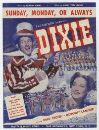 5h224 DIXIE sheet music '43 Bing Crosby & Dorothy Lamour, Sunday, Monday or Always!