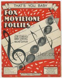 5h240 FOX MOVIETONE FOLLIES OF 1929 sheet music '29 great musical artwork, That's You Baby!