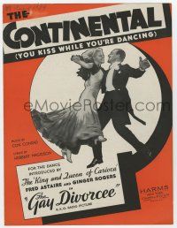 5h242 GAY DIVORCEE sheet music '34 Astaire & Rogers, The Continental You Kiss While You're Dancing
