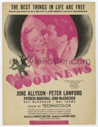 5h257 GOOD NEWS sheet music '47 June Allyson & Peter Lawford, The Best Things in Life Are Free!