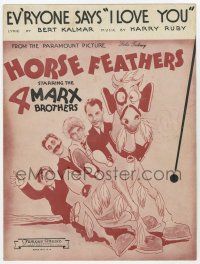 5h275 HORSE FEATHERS sheet music '32 all 4 Marx Brothers, Ev'ryone says 'I Love You'!