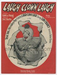 5h295 LAUGH CLOWN LAUGH sheet music '28 great image of Lon Chaney in clown makeup, the title song!