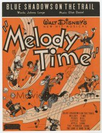 5h314 MELODY TIME sheet music '48 Walt Disney, cool cartoon art, Blue Shadows on the Trail!