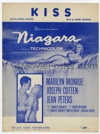 5h322 NIAGARA sheet music '53 portrait of sexy Marilyn Monroe over famous waterfall, Kiss!
