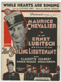 5h378 SMILING LIEUTENANT sheet music '31 young Maurice Chevalier, While Hearts Are Singing!