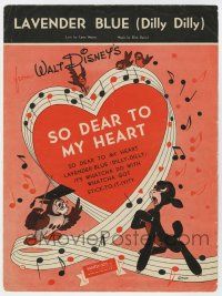 5h384 SO DEAR TO MY HEART sheet music '49 Walt Disney, great cartoon artwork, Lavender Blue!