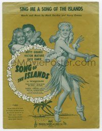 5h388 SONG OF THE ISLANDS sheet music '42 sexy Betty Grable, Sing Me a Song of the Islands!