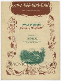 5h391 SONG OF THE SOUTH sheet music '46 Walt Disney cartoon, great art, Zip-A-Dee-Doo-Dah!