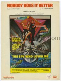 5h395 SPY WHO LOVED ME sheet music '77 art of Moore as Bond by Bob Peak, Nobody Does it Better!