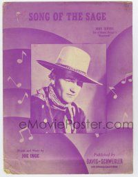 5h396 STAGECOACH sheet music '39 great close image of John Wayne, Song of the Sage!