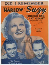 5h402 SUZY sheet music '36 Jean Harlow between Cary Grant & Franchot Tone, Did I Remember!