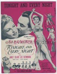 5h419 TONIGHT & EVERY NIGHT sheet music '44 full-length sexy Rita Hayworth, the title song!