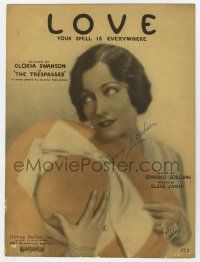 5h424 TRESPASSER sheet music '29 pretty Gloria Swanson with hat, Love, Your Spell is Everywhere!