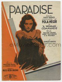5h440 WOMAN COMMANDS sheet music '32 great image of sexy Pola Negri, Paradise!