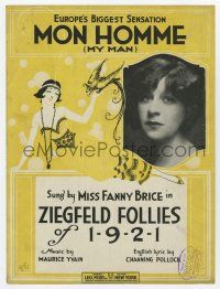 5h450 ZIEGFELD FOLLIES 1921 sheet music '21 photo & art of pretty Fanny Brice, Mon Homme!