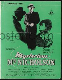 5h813 MYSTERIOUS MR. NICHOLSON English pressbook '47 Lesley Osmond, Frank Hawkins, cool art!