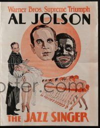5h003 JAZZ SINGER herald '27 artwork & photos of Al Jolson in blackface, classic musical!