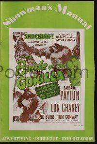 5h512 BRIDE OF THE GORILLA pressbook '51 sexy Barbara Payton & huge ape, primitive passions!