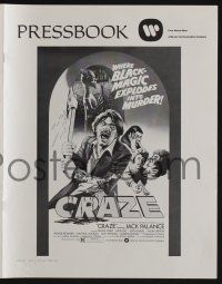 5h550 CRAZE pressbook '73 crazy Jack Palance w/axe, Trevor Howard, Diana Dors, black magic!